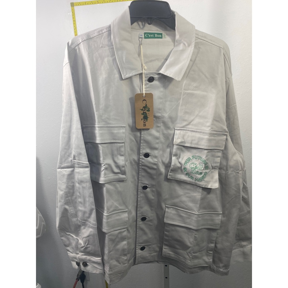 C'est Bon Our Future Is In Our‎ Hands Utility Jacket Mens XL Grey Graphic NWT